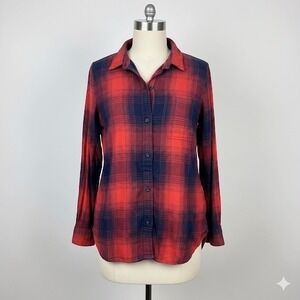 Madewell Classic Red Navy Plaid Button Down Shirt Classic Fit Small Oversized